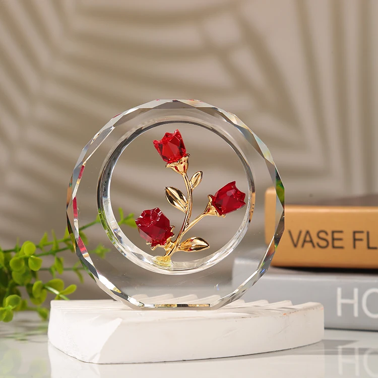 Customized Small Red Crystal Rose Wedding Return Gifts Valentine's Day Anniversary Gift Hand Etched K9 Elegant Decorative Item