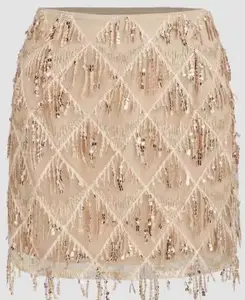 Lady Women's Sequined Corset Midi Skirt Casual Nylon Style with Tassel Decoration for Parties