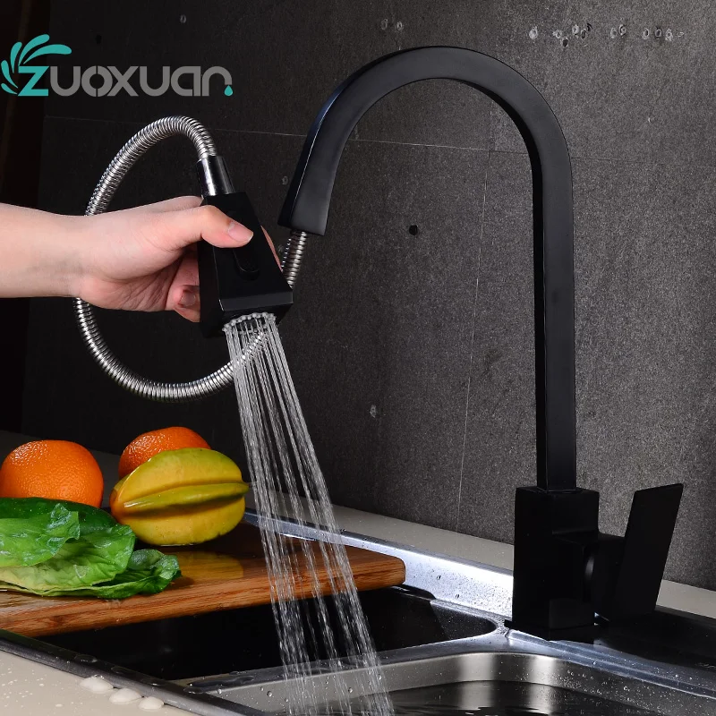 UK 360° Flexible Kitchen Pull Up Down Sink Basin Swivel Mixer Spout Chrome Tap 