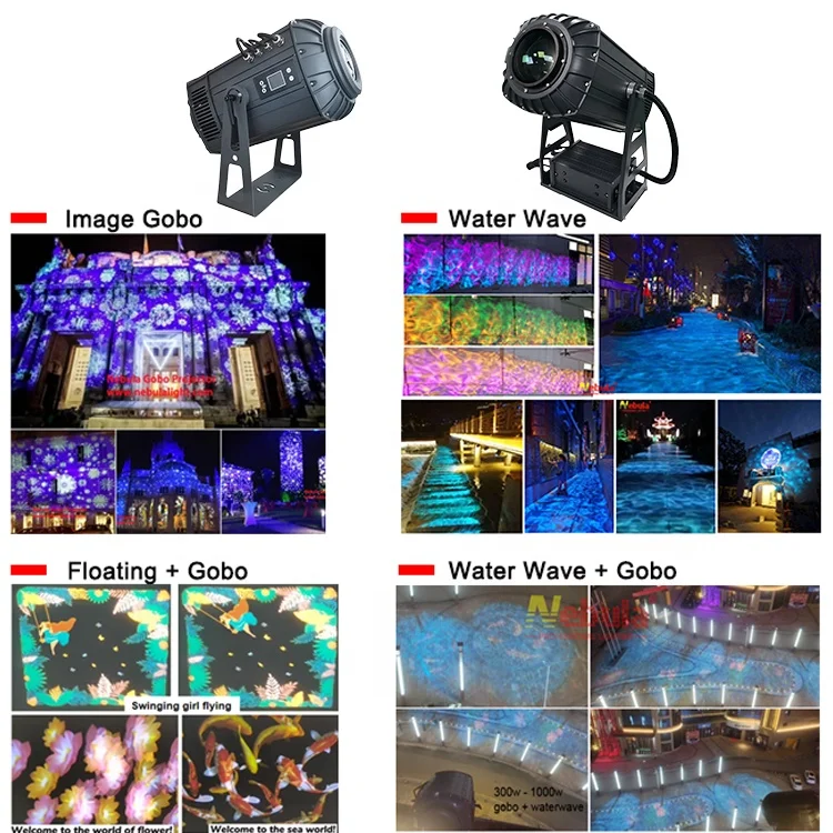 Nebula 300w Gobo Image Led Zoom Dmx Blue Water Wave Ripple Flow Effect Light Gobo logo Projector
