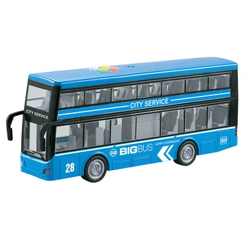 Double-Decker Bus With Light Sound 1/16 Inertial Car Toys Bustrolley Coach Trolley Open-top Bus Vehicles Kids' Toys Juguetes Boy