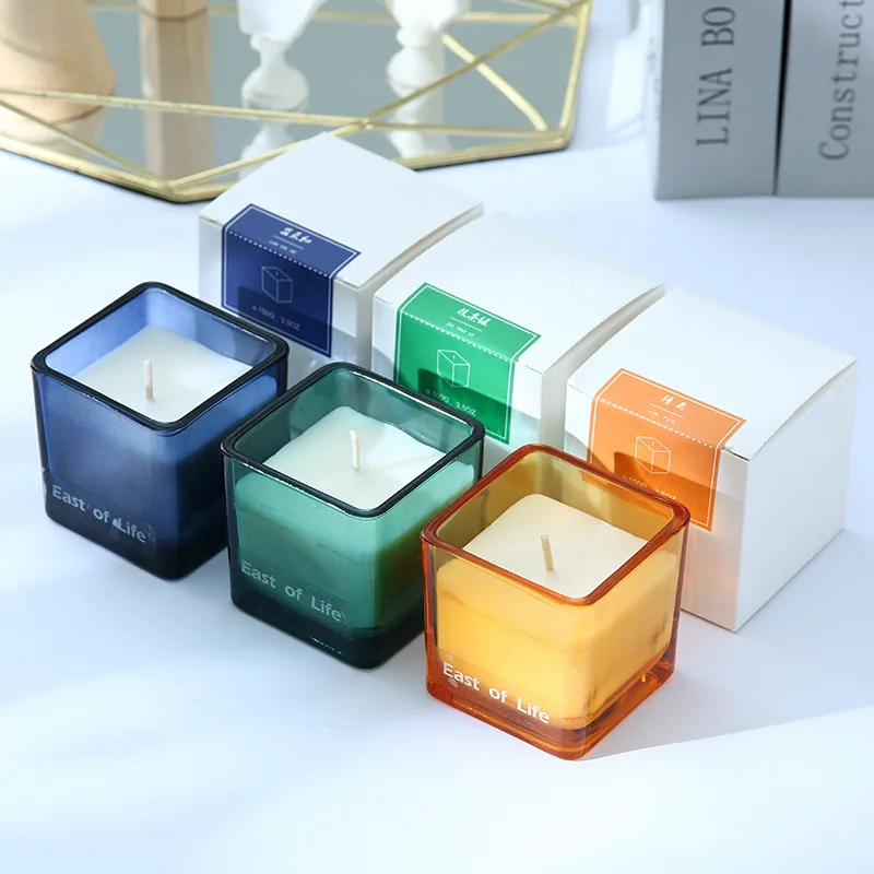 Handmade Wholesale Square Cup Soy Wax Scented Candle Smokeless Glass ...