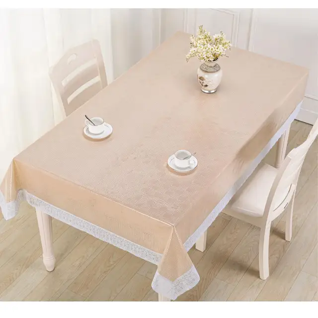 Cream-colored Luxury lace tablecloths Pvc  lace floral Plastic  waterproof for  the Middle East