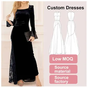 Y2K Fashion Elegant Black Maxi Dresses Wholesale Custom Velvet Long Sleeves Women Club Dress Ladies Bodycon Evening Dress