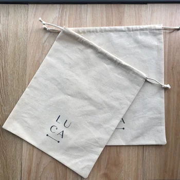 Custom Logo Printed Eco-friendly Cotton Muslin Shopping Bag Natural Muslin Cotton Drawstring Shopping Bag
