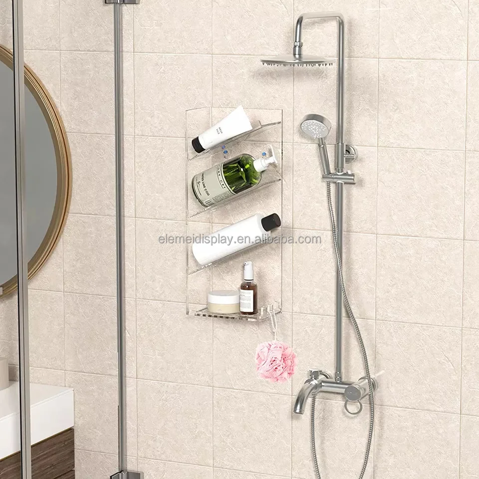 Acrylic Bathroom Organizer Shower Caddy Clear Shampoo Holder Shelf Wall Mounted Acrylic Shower