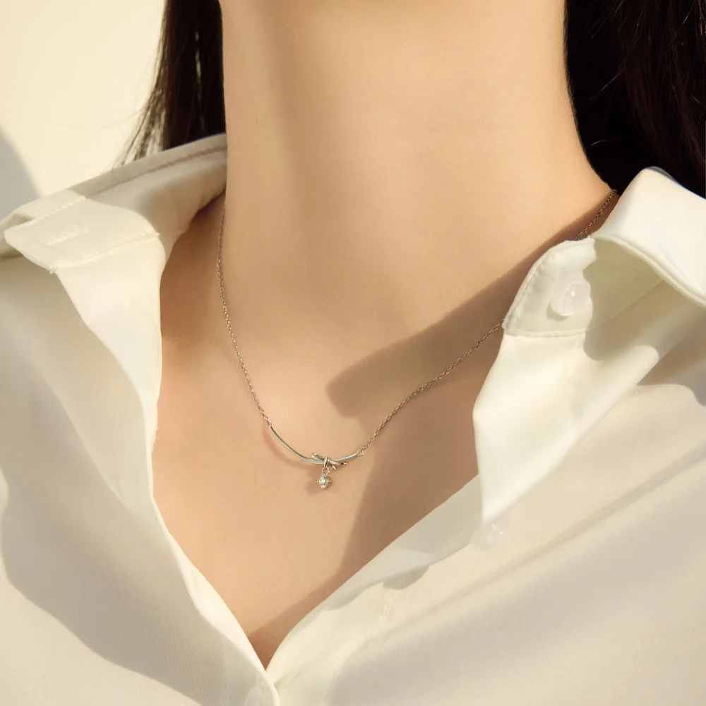 KAKODIY Simple Design Elegant Jewelry 925 Sterling Silver Chain Geometric Line Bar Bow 5A Zirconia Pendant Necklace detail 5