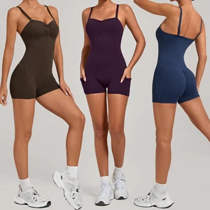 Custom  Women's Sportswear Yoga Outfit Fitness Bodysuit One Piece Woman Shorts Rompers Workout Playsuit Sports Yoga Jumpsuit