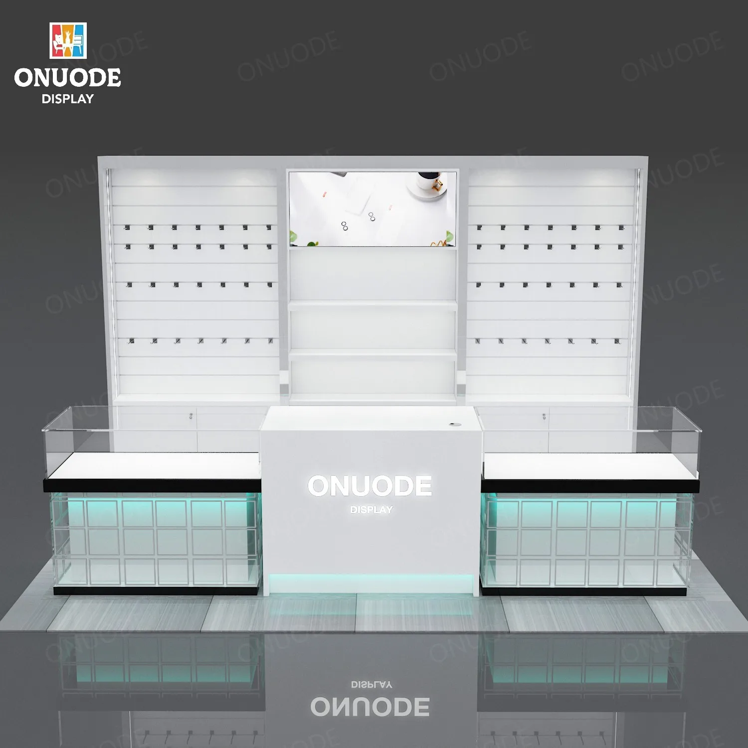 Customized New Design LED Lighting Wall-Mounted Glass Display Cabinet Retail Optical Shop Counter Cell Phone Showcase for