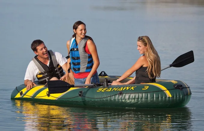 Original Intex 68380 SEAHAWK 3 BOAT SET Inflatable Fishing Rowing Boat