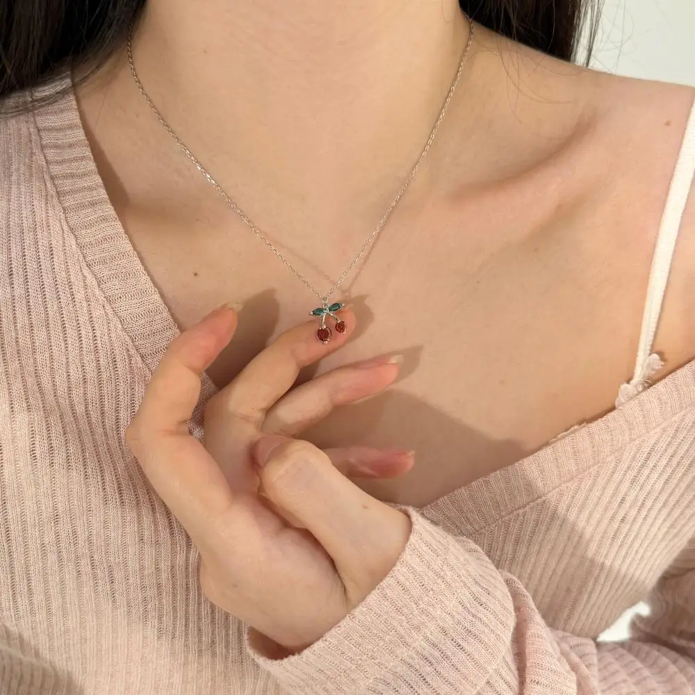 KAKODIY Daily 925 Sterling Silver Women's Fine Jewelry 5A Cubic Zirconia Pendant Cherry Necklace detail 2