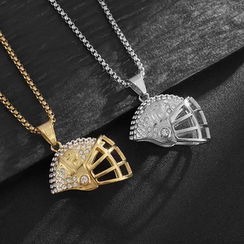 RFJEWEL Hot Retro Punk Hip Hop Zircon BRADY Letter Rugby Helmet Stainless steel Gold/Silver Plated Necklace