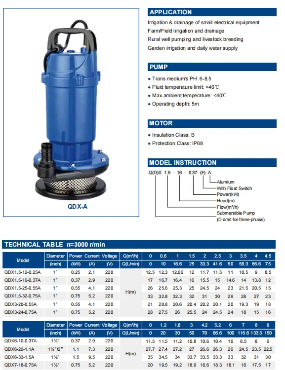 DAYUAN QDX-FA Submersible Pump Electric Water Pump Electric Pond Water ...