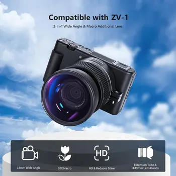 NEEWER Wide Angle Lens Compatible with Sony ZV1 Camera, 2 in 1 18mm HD Wide Angle & 10x Macro Additional Lens with Extension detail image