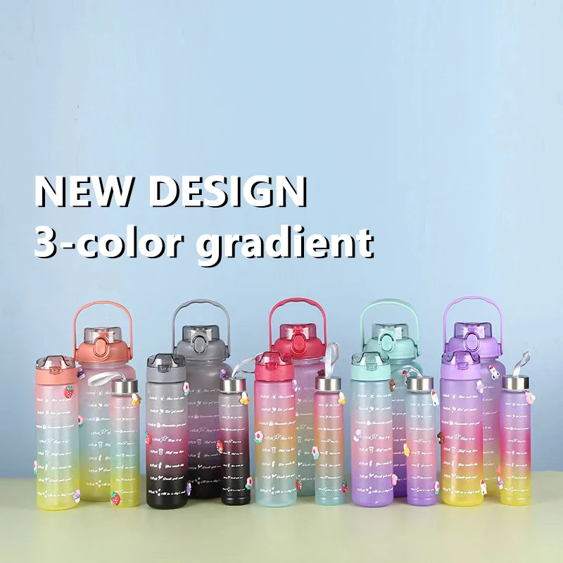 Running Water Bottle With Strap Gradient Color 3 Piece Set Motivational