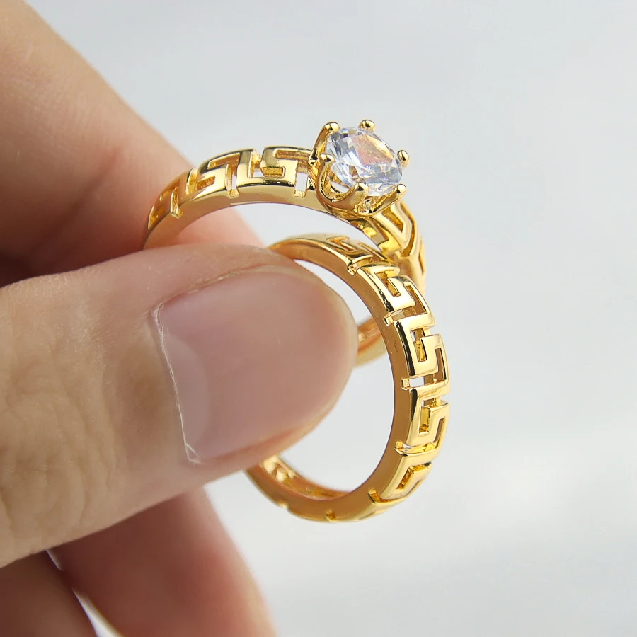 New Trendy Couple Ring Set Wedding Engagement Ring Zircon 18k Gold Rings for Women