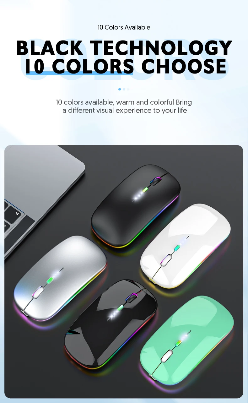 Best-selling Popular LED Rechargeable 2.4G+Blueteeth Dual Mode Wireless Mouse Glowing Custom LOGO Brand for Office