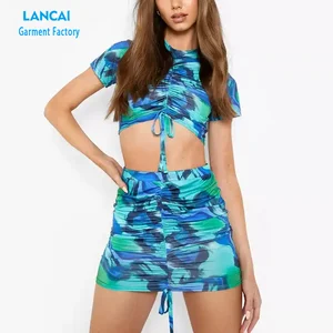 Clothing Manufacturers Custom Mini Skirt Sexy Women Design Pleated Two Piece Skirt Set