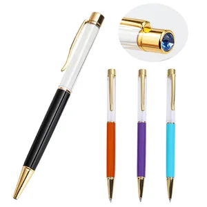 Cheapest DIY Diamond Empty Tube Manufacturer Crystal Metal Ballpoint Pen With Custom Laser Logo for Office Stationery Printing
