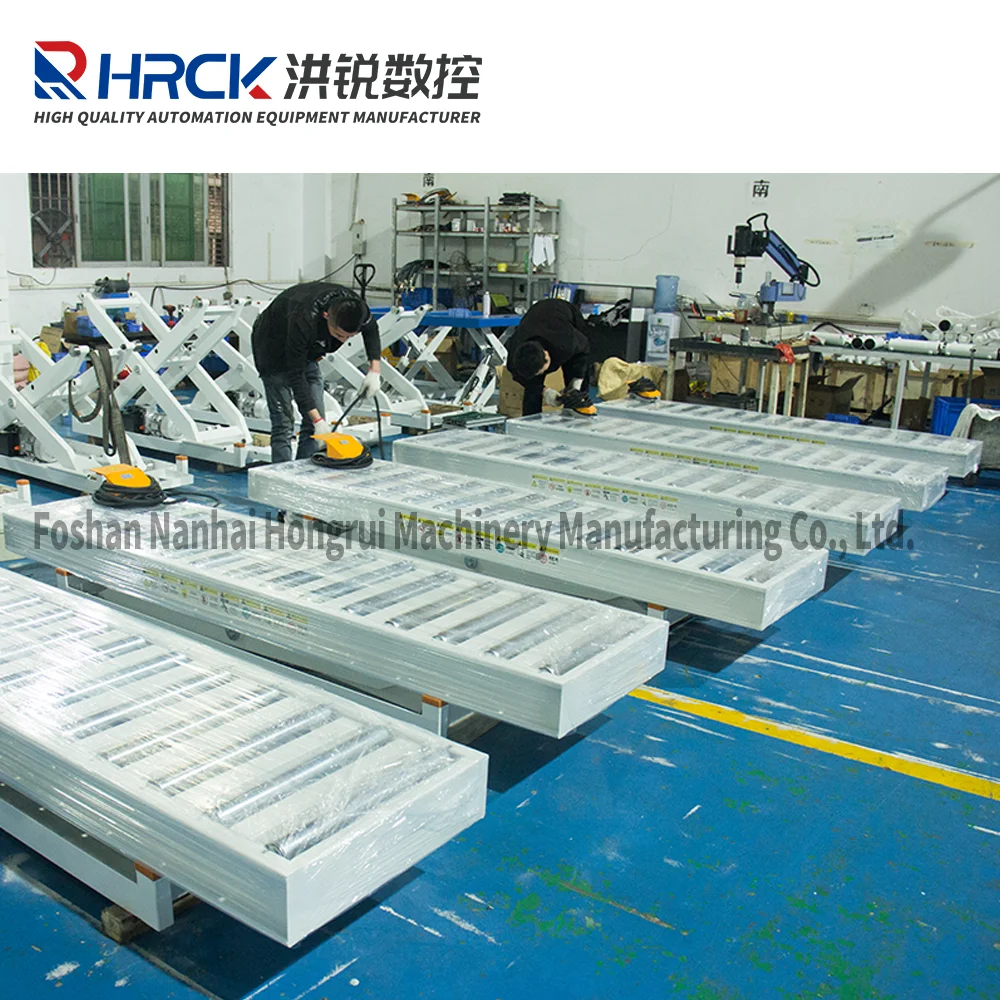 1T hydraulic scissor lift table with fixed-roller and 90 degree rotation base