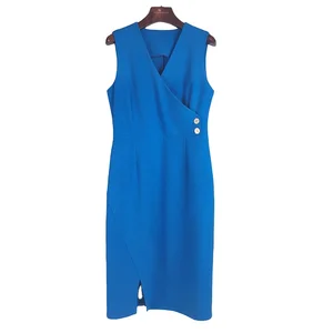 Latest Design V-neck Women's Elegent Party Dress Sleeveless Office Pencil Dress Women Dresses
