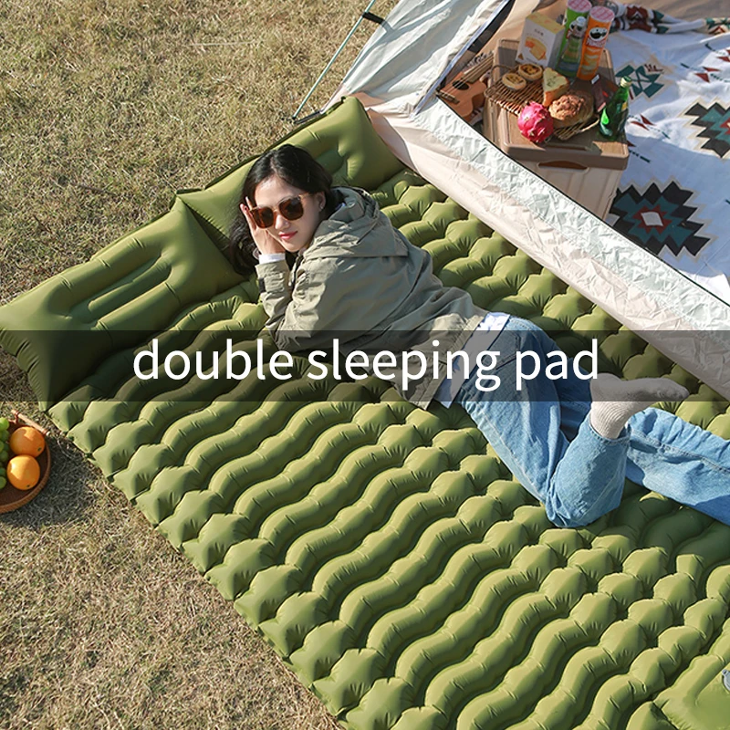 Double Sleeping Pad Camping Self Inflating Camping Pad With Pillow ...