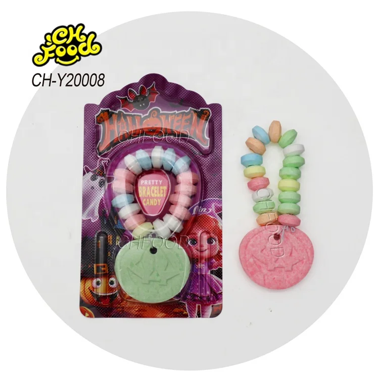 ODM Halloween Bracelet Candies Custom Colorful Sweet Edible Fruit Flavor Skull Pumpkin Tablet Candy for Kids