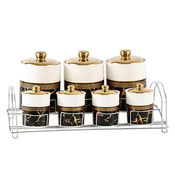 Home Kitchen Luxury Marble Design Gold 7pcs Ceramic Tea Coffee Sugar ...