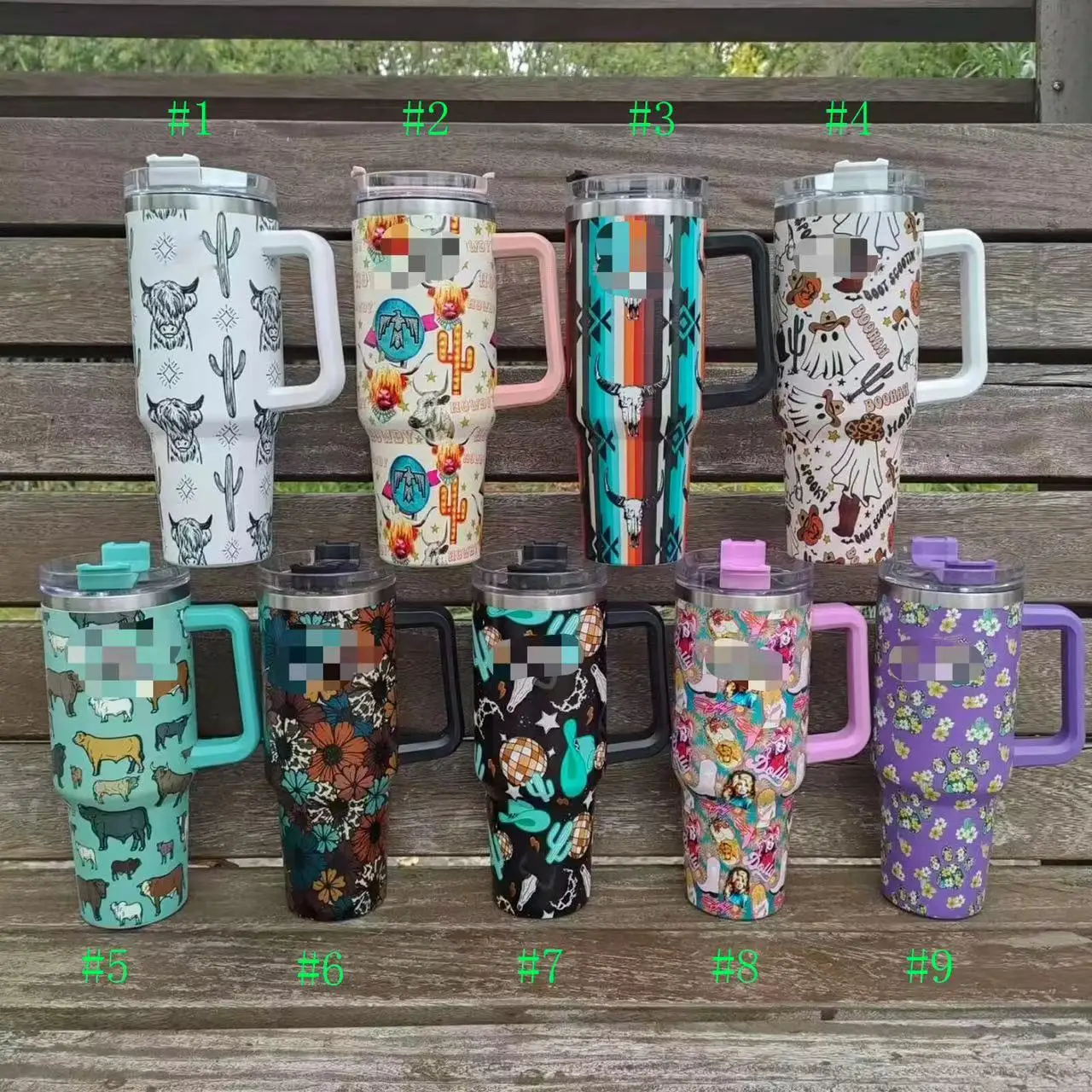 9 Colors Western Cow 40 Stainless Steel Tumbler Mugs Wild West Classy  Cactus Print Travel Cups with Handle