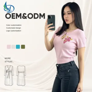 Women's Fashionable Sweet Style Short T-shirt Cute Teddy Bear Embroidery Slim Fit Summer Knitted Fabric