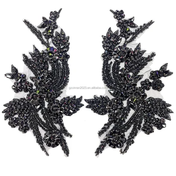 PE071 Wholesale Popular Black Glass Stone Crystal Rhinestone Applique Patch for dress