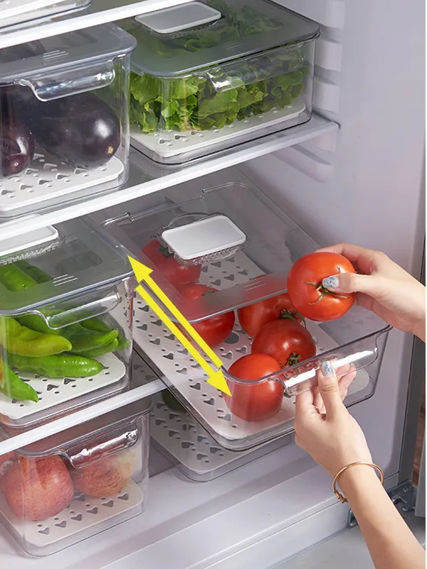 Acrylic Refrigerator Organizer Bins With Lids And Removable Drain Tray