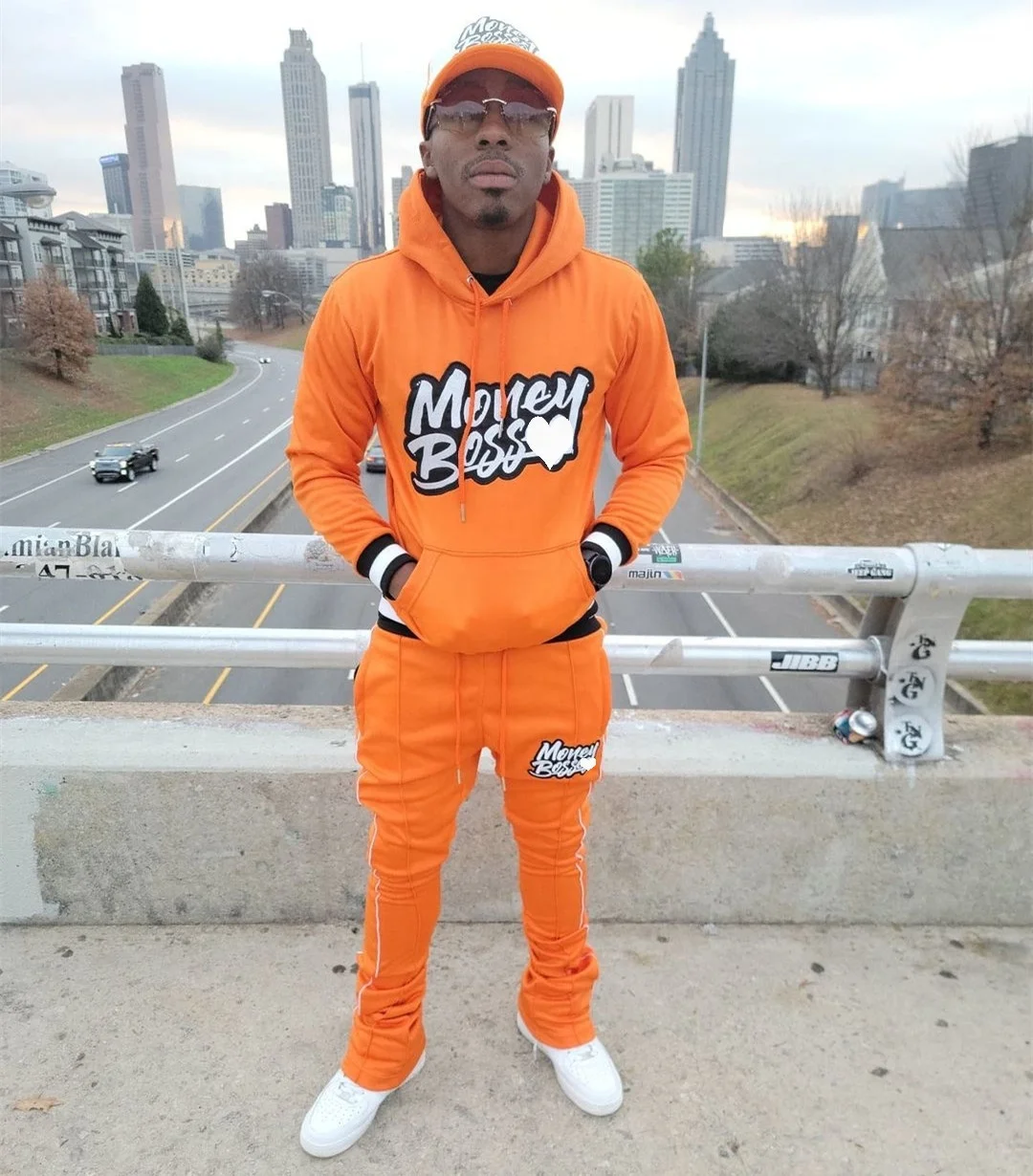 KY New Design Embroidery Stacked Men Flare Sweatsuits Flared Tracksuit  Stacked Sweat Suits Men Street Wear