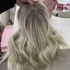 Platinum ombre color topper with 4X4 silk base