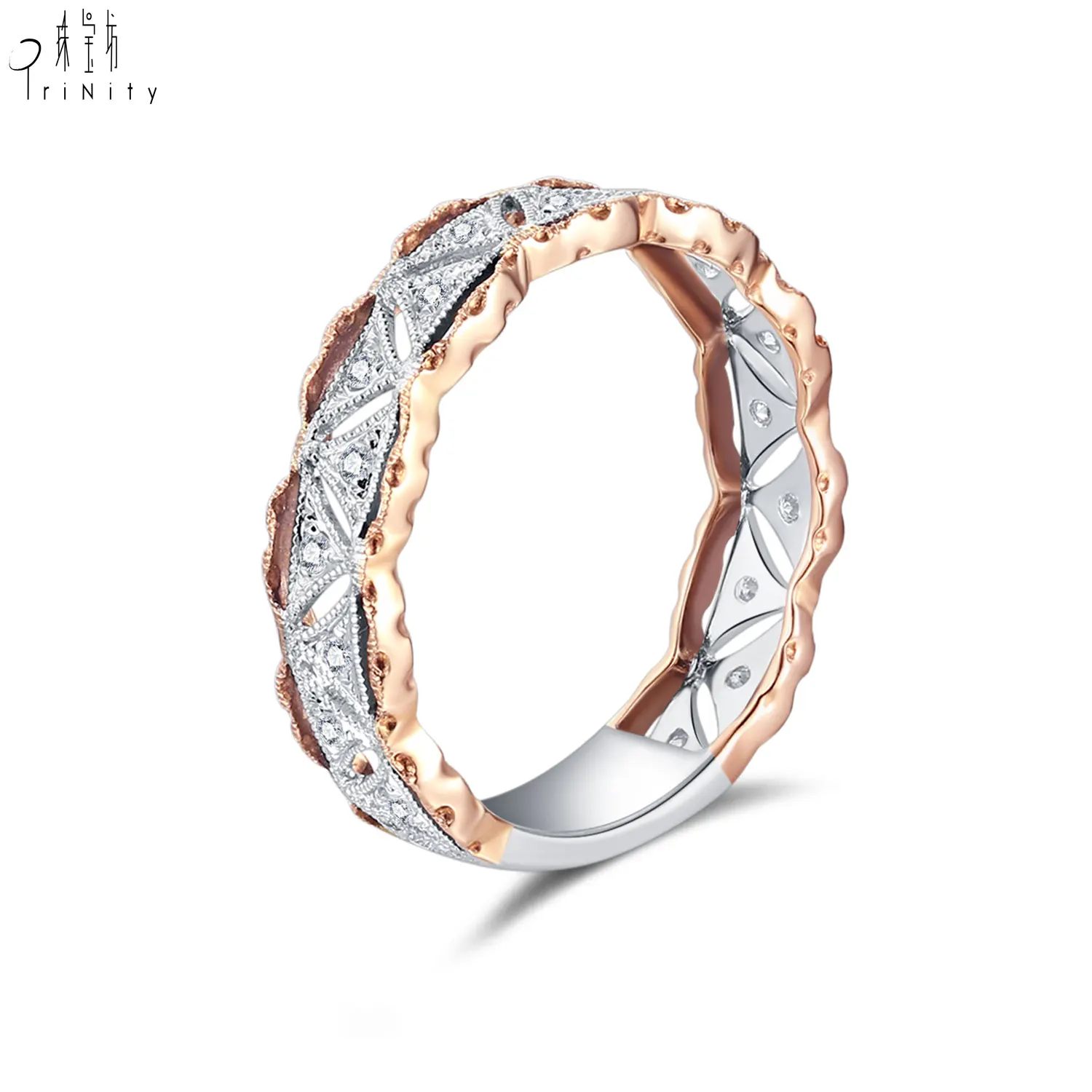 Latest Design Vintage Design Ring Jewelry 18K White and Rose Gold Real Natural Diamond Custom Ring Jewelry Female Ring