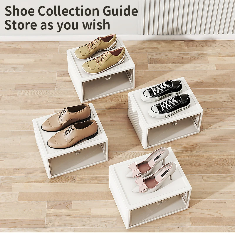 Haogle Wholesale Stackable Foldable Plastic Home Shoe Rack Square Transparent Clear Sneakers Shoe Storage Box