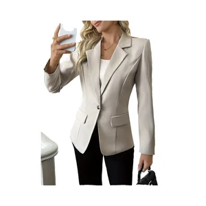 Ladies' Single-button Closed Woven Suit Jacket Solid Color Single-breasted Lapel Breathable Elegant Style Suit