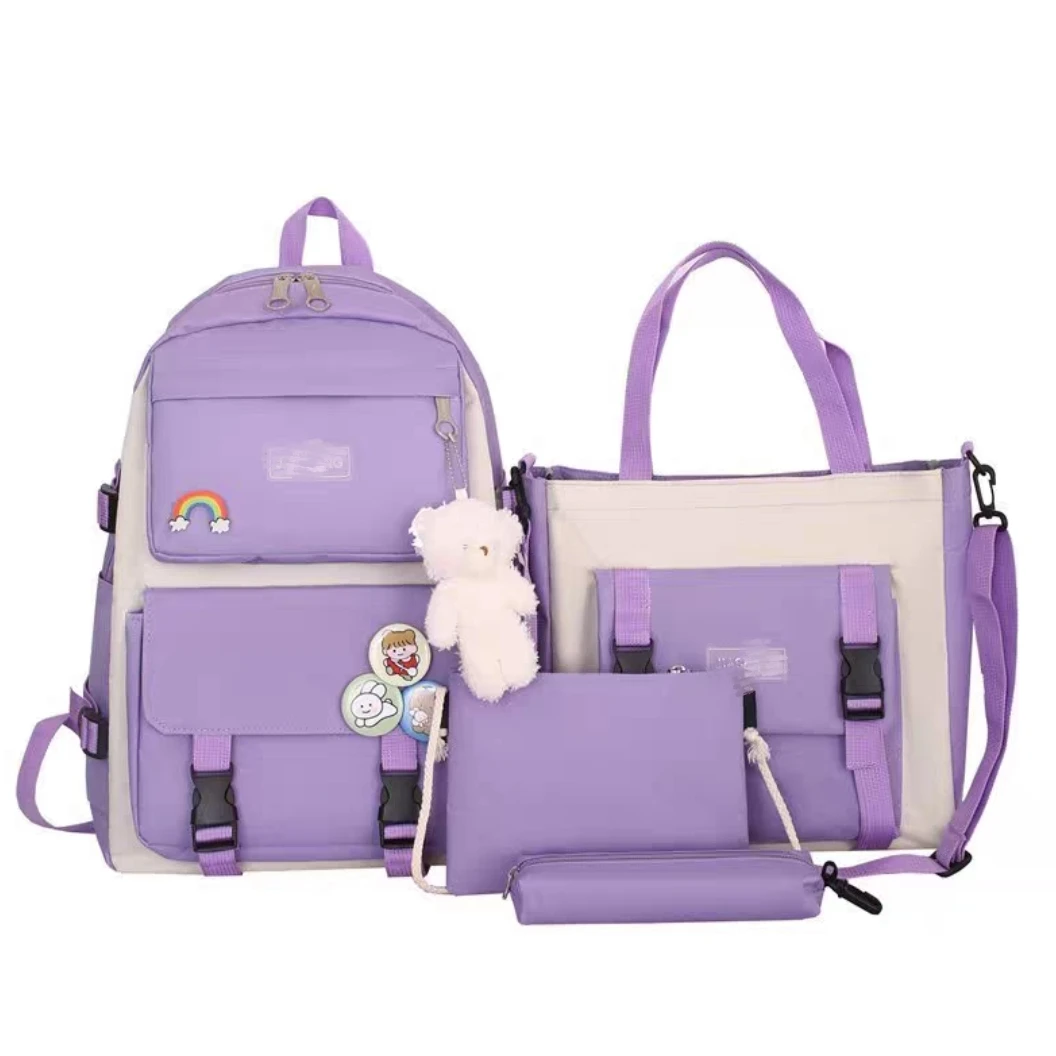 Four-Piece Waterproof polyester  Student Backpack Unisex Primary School Storage Bag with Zipper Closure