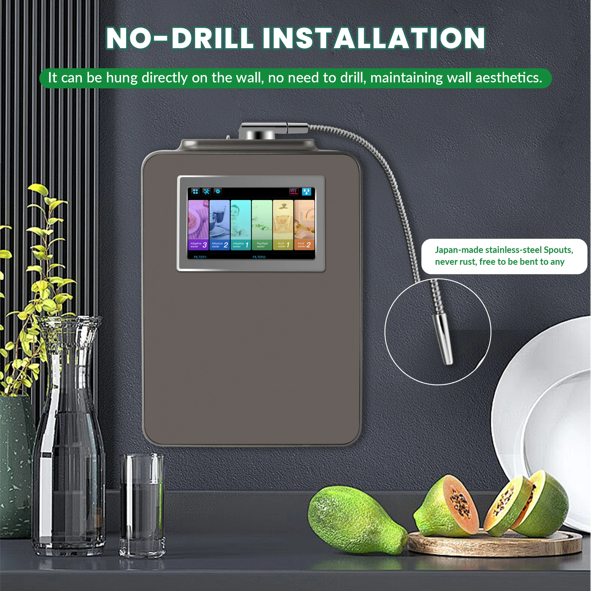 Hydrogen Water Generator 8  Above-Counter Extreme -PL Platinum-Coated Titanium Plates Electric Powered Household EHM-959