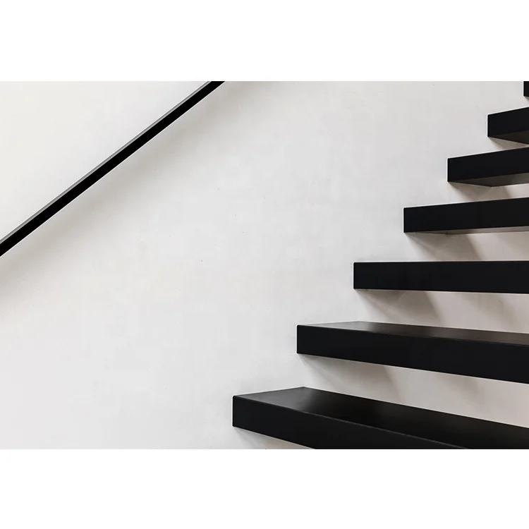 Nordic Style Central Stringer Supported Cantilevered Staircase Wall Floating Staircase Hidden Longitudinal Beam Stair