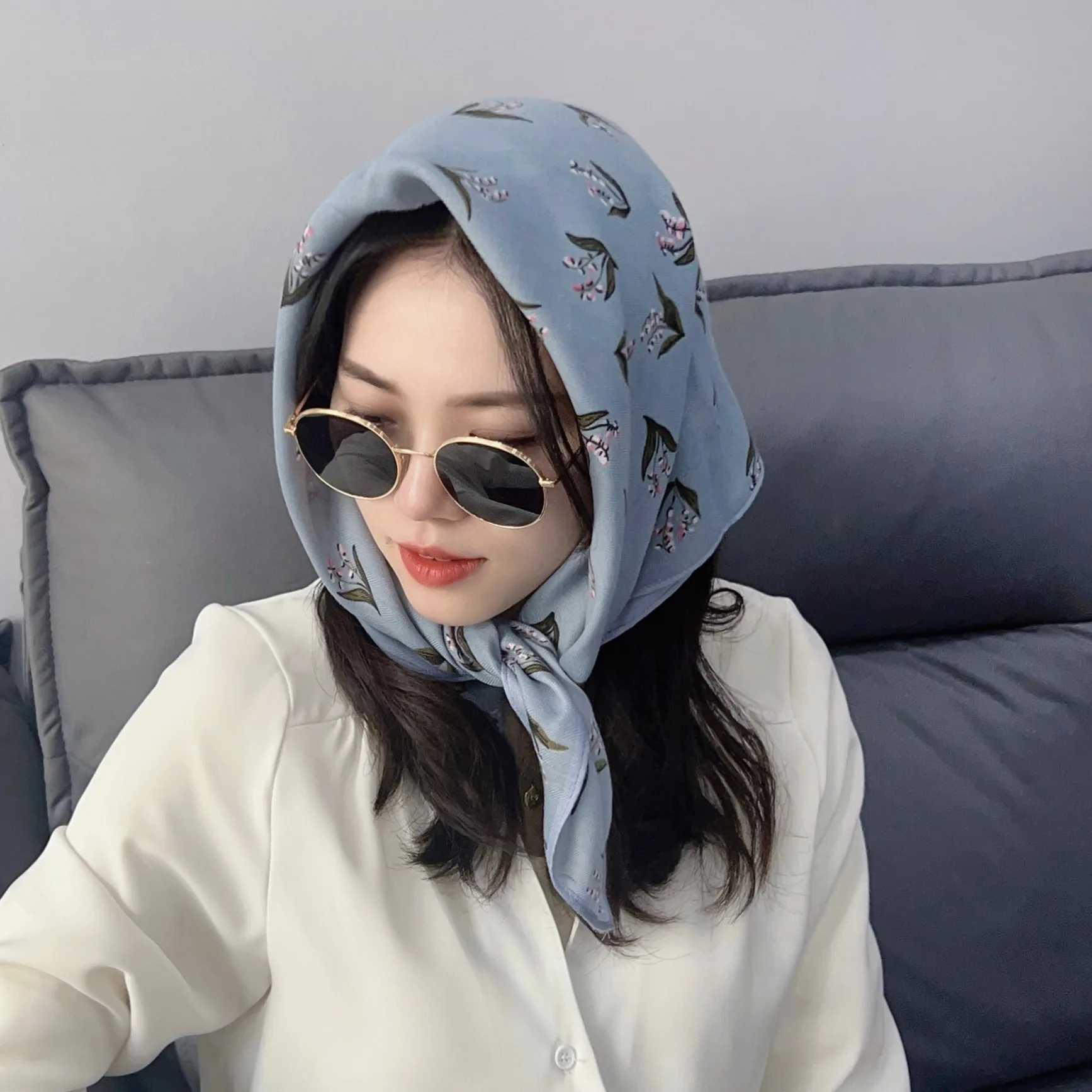 Women's Korean-Style Floral Design Silk Scarf Soft Cotton Bamboo Headscarf  Ethnic Classic Printed Shawl Muslim Party Spring, image size:1735x1735