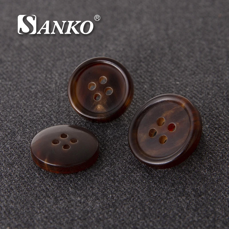SANKO Luxury Plating Durable 4-Hole Blanks Shirt Buttons Real Natural OX Buffalo Horn for Men Suit