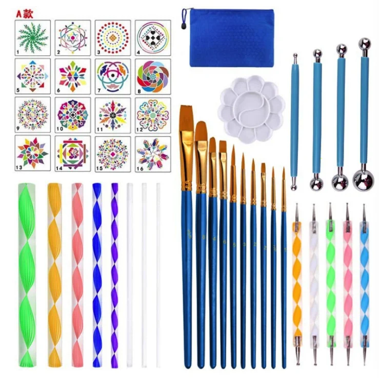 Mandala Dotting Tools Kit with Acrylic Paints and Reusable Stencils 