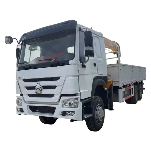 Used hot sale export 371hp HOWO euro2 tractor truck 6-Ton 8-Ton 12 Ton telescopic boom truck mounted crane trucks for sale