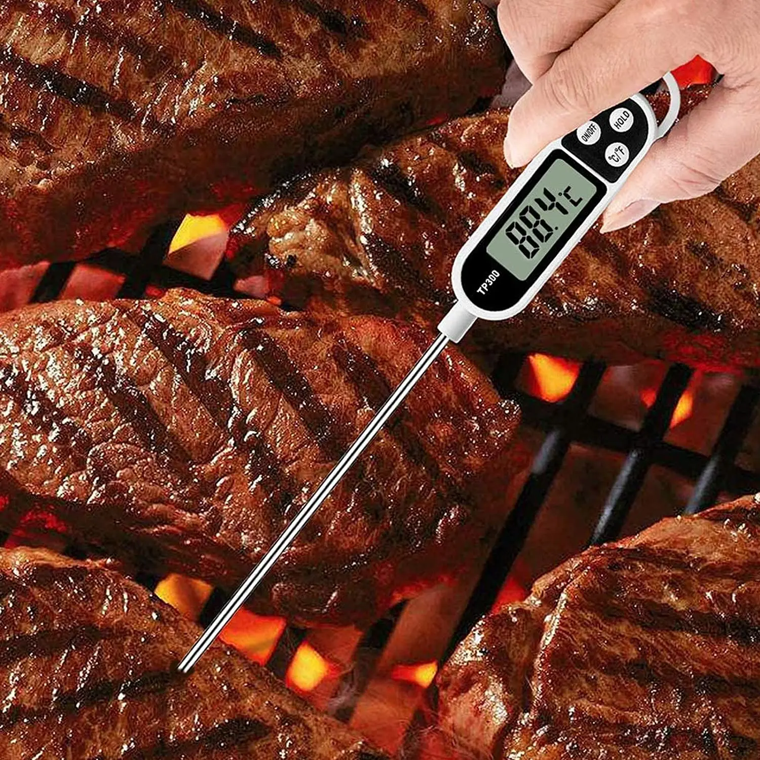 1pc Digital Food Thermometer for Accurate Meat and BBQ Cooking - TP300  Kitchen Thermometer with Probe for Oven and Kitchen Tools