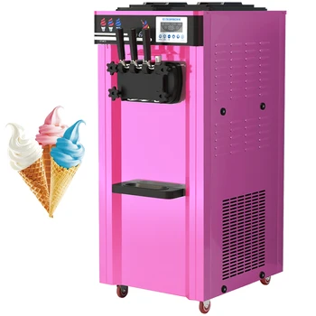 Pink High Output Soft Ice Cream Automatic Machine Three Heads Ice Cream High Capacity Can Make Ice Cream Continuously