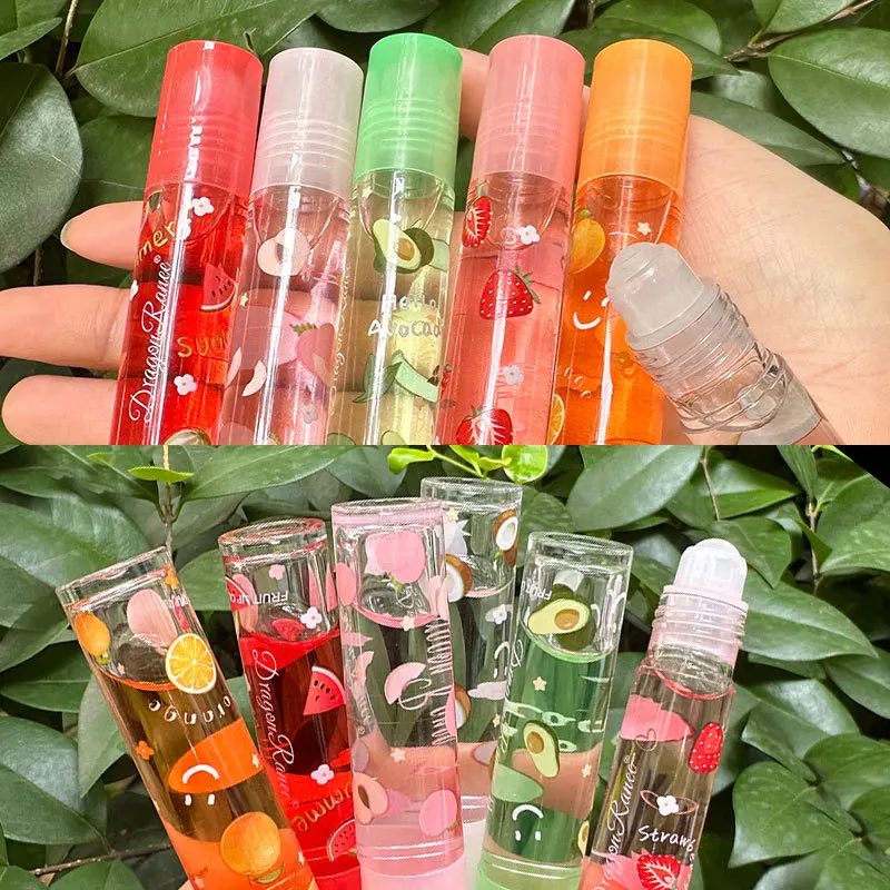 Random 6 Color  Roll-On Fruit Oil Moisturizing Mirror Transparent Lip Oil Long Lasting Hydrating Cosmetics Lip Balm Lip Gloss