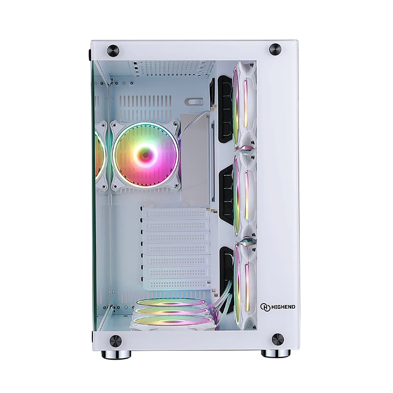 QIANXI パープルホワイトガラスケース PCデスクトップ向けミドルタワー