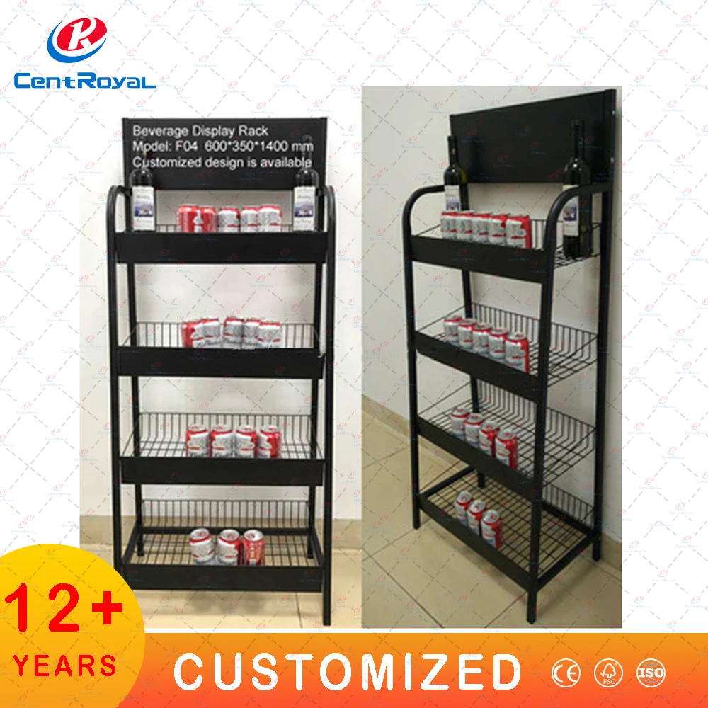 Custom Wood Metal Retail Floor Stand Water Bottle Storage Beer Grocery