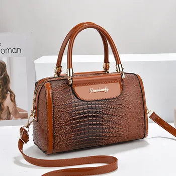 2024 high-end sense crocodile print handbag ladies messenger Boston pillow large capacity shoulder factory wholesale